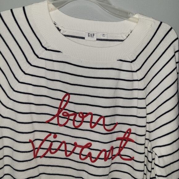 Gap Bon Vivant Womens Raglan Sweater Size XS White And Navy Stripe - Picture 2 of 11